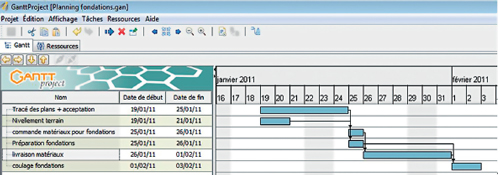 extrait du planning de déroulement du chantier