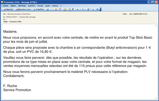Courrier électronique du service Promotion Hutchinson reçu en mai dernier
